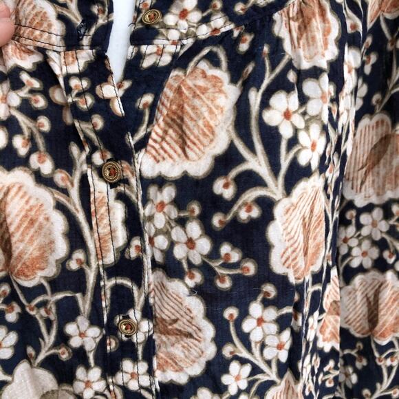 Anthro Maeve Navy Print Button Front Blouse - Picture 4 of 6